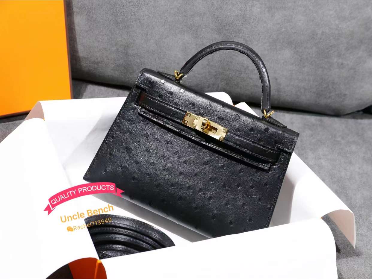 UBF HERMES AUTHENTIC QUALITY MINI KELLY 2 BLACK OSTRICH SKIN GOLD HARDWARE  – Uncle Bench